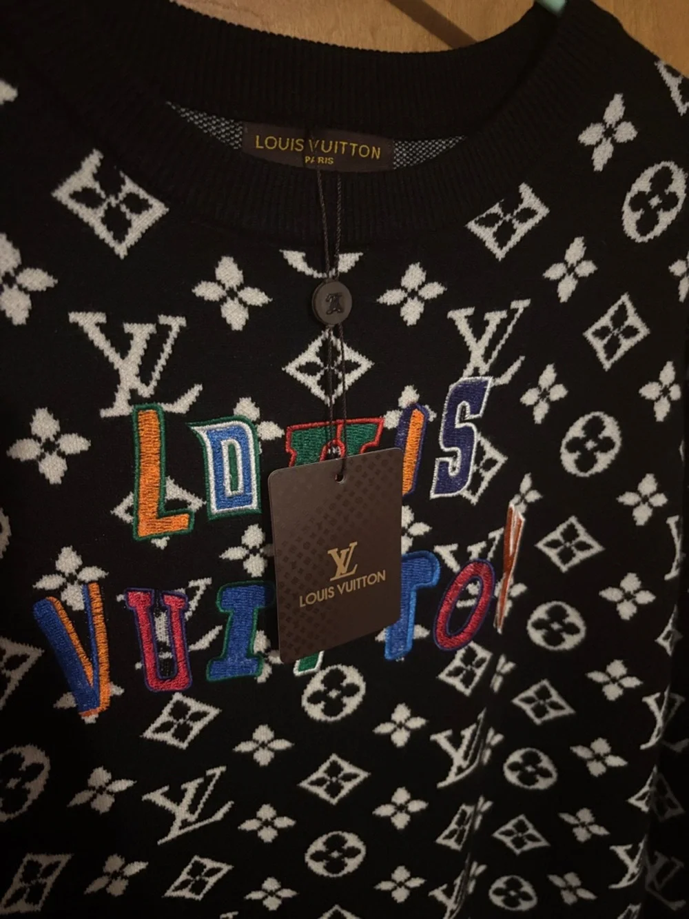 Louis Vuitton Black and White Monogram Knit Dress with Multicolor Logo Appliqué - Picture 2 of 5